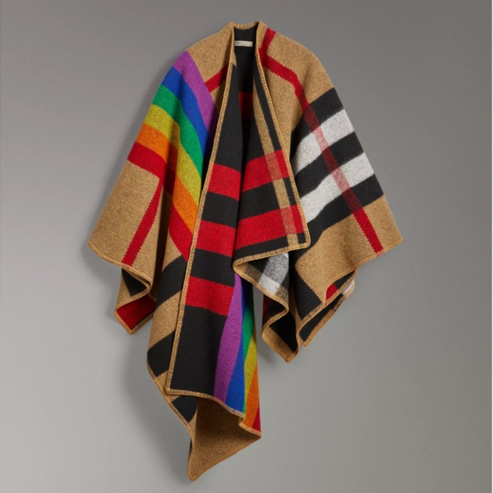 Rare Burberry Mega Check Rainbow Poncho / Cape / Wrap 🌈 Runway Collection Piece